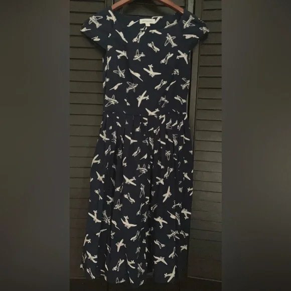 Vintage Modcloth Emily and Fin Airplane/Jet/Planes/Air Force Navy Cotton Dress - Picture 2 of 11
